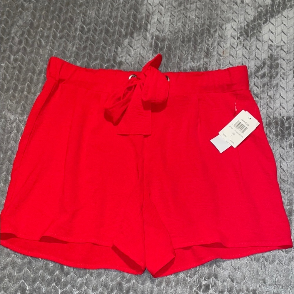 Retrology Women's Red Elastic‎ and Tie Waist Shorts Sz Large.